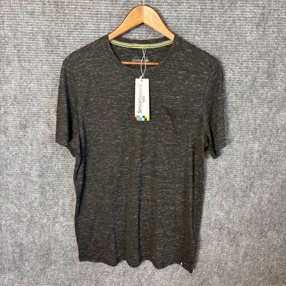 NWT Smartwool Hemp Pocket Tee Mens Medium Black Heather Merino Wool Blend Shirt